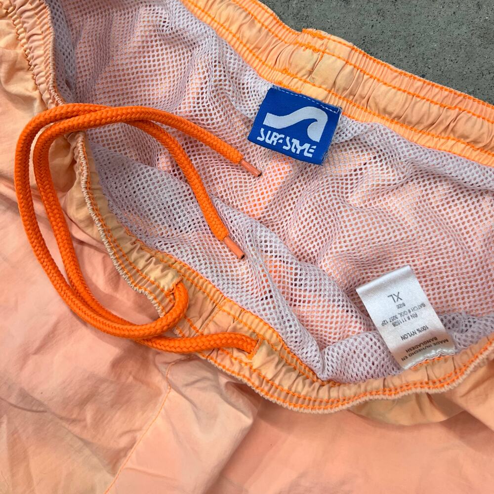 Vintage 90s Surf Style Swim Trunks XL Peach Orange Nylon Shorts Beach Surfer - Picture 2 of 16
